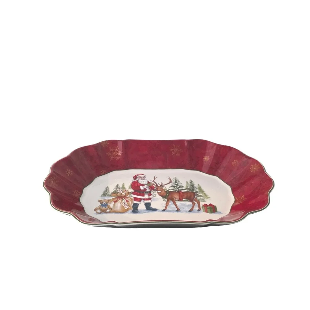 Vintage Villeroy & Boch Toy's Fantasy Santa Scalloped Christmas Serving Bowl Red